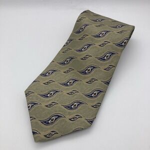 Vintage RBM Collection Men's 100% Silk Neck Tie Green Navy Swirls Made In USA